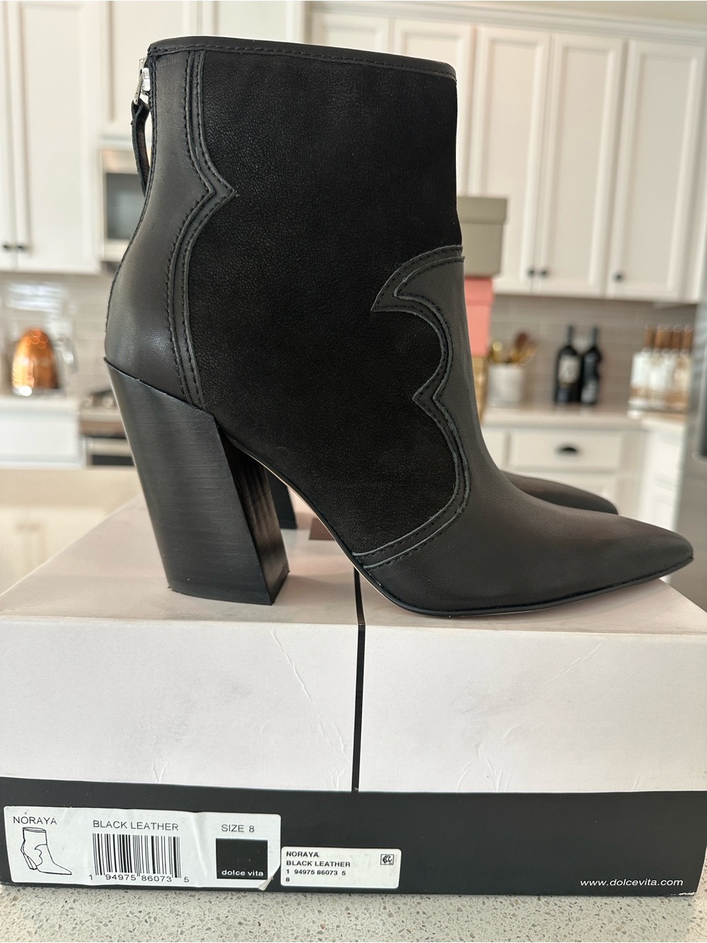 Dolce Vita Black Pointed Toe Block Heel Ankle Boots. Dolce Vita Noraya Boot.